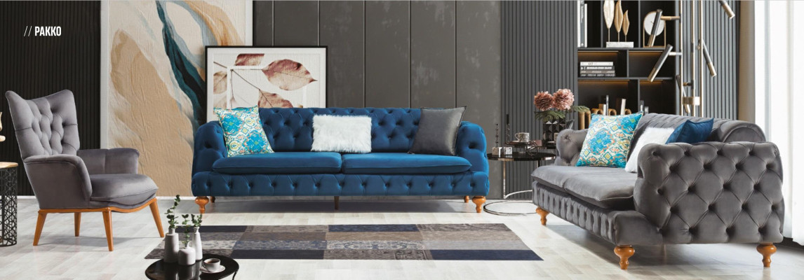 Luxe Chesterfield bankstel met drie zitplaatsen Zwarte bankstel inrichting