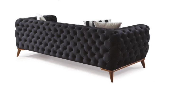 Bankstel Bank 3+3+1 Zitter Zwart Chesterfield Fauteuil Meubels