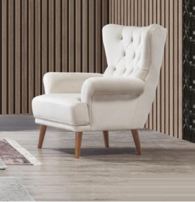 Fauteuil 1-zits Wit Woonkamer Textiel Design Chesterfield Oorfauteuil