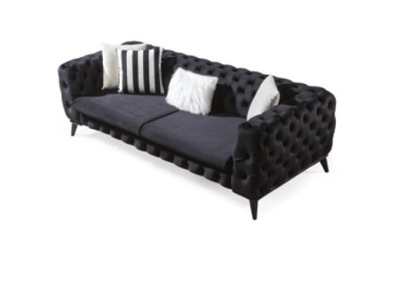 Bankstel 3-zits Zwart Luxe Meubels Chesterfield Slaapbank Bed 3-zits.