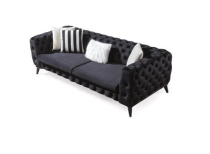 Bankstel 3-zits Zwart Luxe Meubels Chesterfield Slaapbank Bed 3-zits.