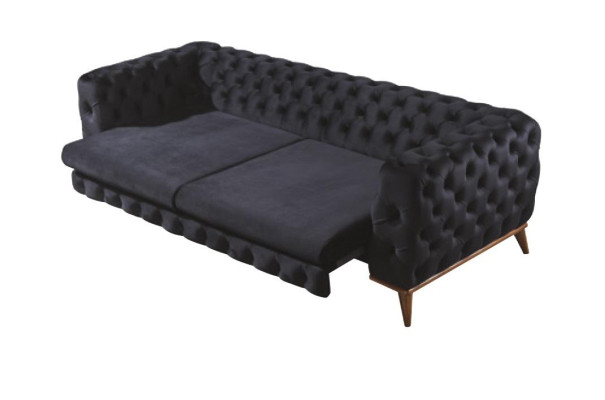 Bankstel 3-zits Zwart Luxe Meubels Chesterfield Slaapbank Bed 3-zits.