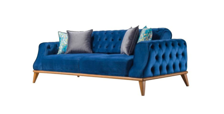 Bankstel 3-zits Blauw Woonkamer Klassieke Chesterfield Elegante Stijl.