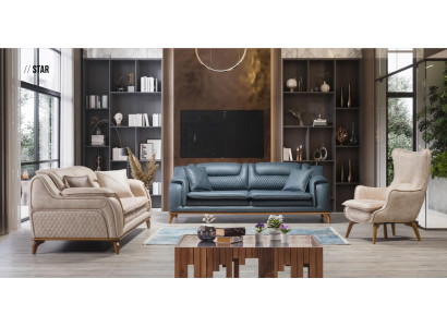 Sofaset 3+3+1 zits Blauwe fauteuil Luxe lederen bank Bank Meubels Western Stijl