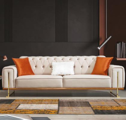 Bank Beige 3-Zits Woonkamer Luxe Design Chesterfield Italiaans