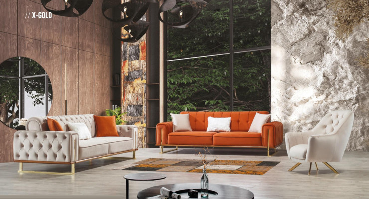 Bank Oranje 3-zits Woonkamer Luxe Chesterfield Italiaans