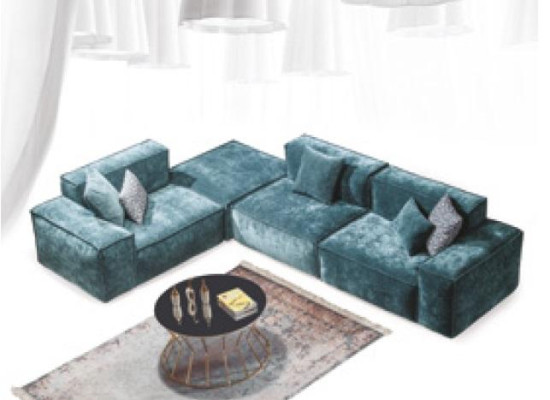 Hoekbank L-vorm Blauw woonlandschap Designbank Meubels Bank Bank