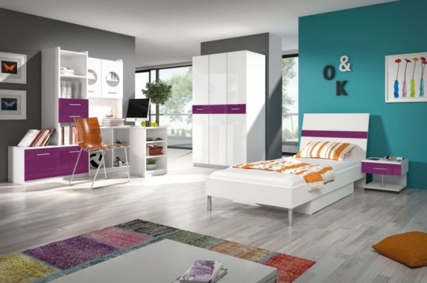 Bed + Nachtkastje Slaapkamer Jeugdkamer Kinderkamer Set Meubels Paars 2-delig.