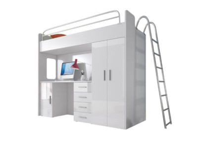 Wit stapelbed hout stapelbed meisjes hoogglans bureau kast nieuw