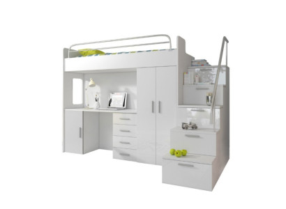 Kinderkamer stapelbed wit tafel kast multifunctioneel etage hoogslaper