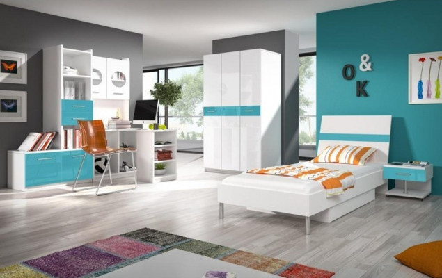 Bed + nachtkastje slaapkamer jeugdkamer kinderkamer set meubels Blauw 2-delig.