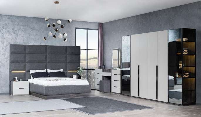 Compleet slaapkamer meubelset Bed 2x nachtkastje Kaptafel Spiegel 5-delig Nieuw