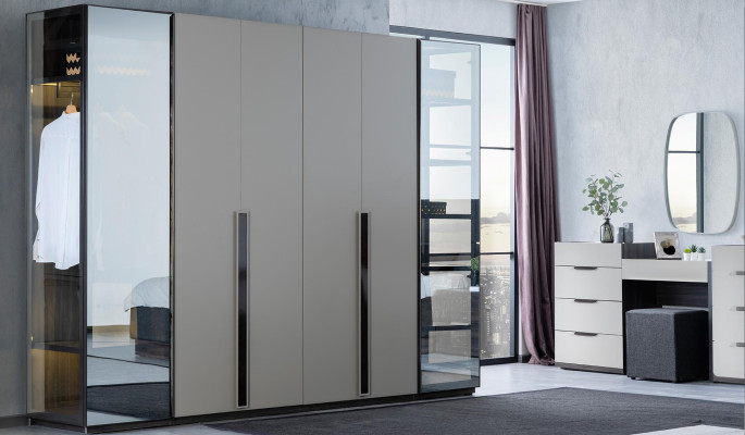 Compleet slaapkamer meubelset Bed 2x nachtkastje Kaptafel Spiegel 5-delig Nieuw