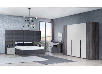 Slaapkamer Bed Nachtkastje Kledingkast Commode met Spiegel Meubelset 5-delig