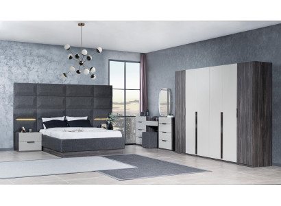 Slaapkamer Bed Nachtkastje Kledingkast Commode met Spiegel Meubelset 5-delig