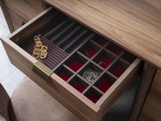 Slaapkamer glazen kast nachtkastje commode krukje Compleet set 6 dlg. Hout