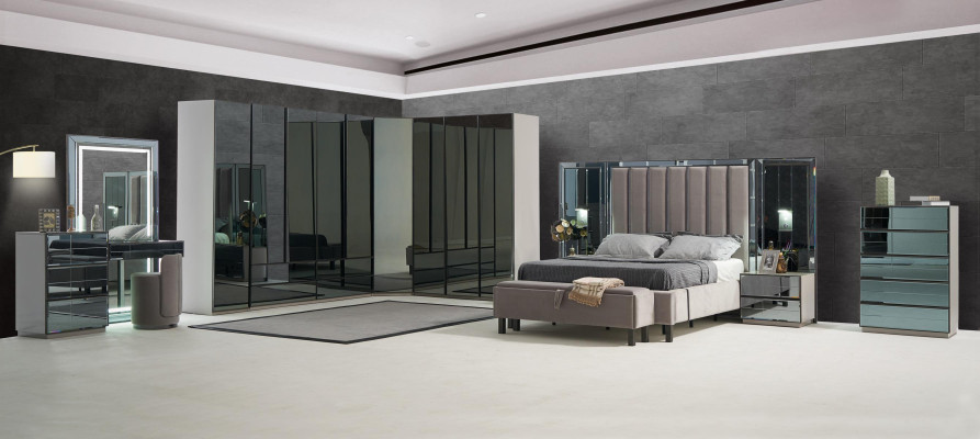 Bedontwerp Bedbekleding Slaapkamer Hoteldesign Tweepersoonsbed Metaal Taupe Nieuw