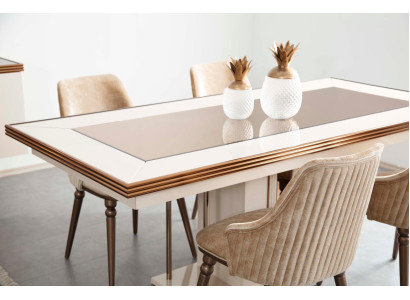 Luxe eettafeltafel Beige glazen tafel Houten tafel Ontwerperstafel Keuken