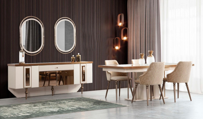 Luxe eetkamer set dressoir sideboard tafel 4x stoel set 8-delig
