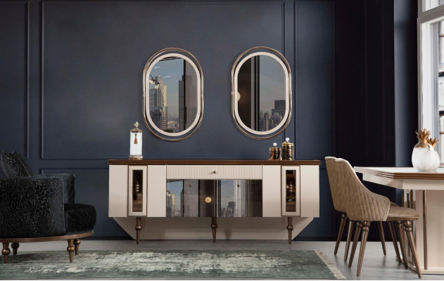 Luxe eetkamer set dressoir sideboard tafel 4x stoel set 8-delig