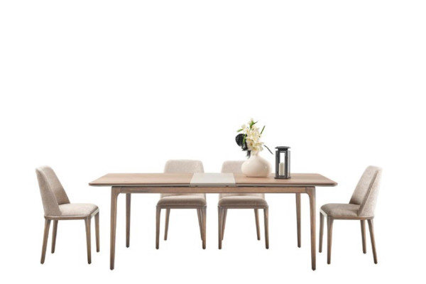 Eetkamerset Eettafel 4 stoelen Dressoir Spiegel Modern 7-delig Hout Beige