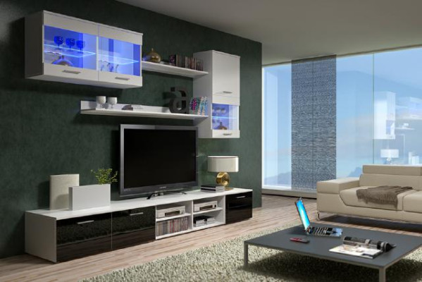 Een verfijnde houten tv-nachtkastje in moderne stijl voor uw woonkamer.