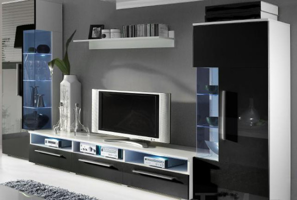 Ontwerper woonwand Rtv TV dressoir +2 vitrinekasten aanbouwkast woonkamer muur Nieuw
