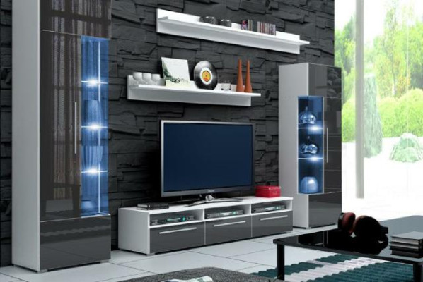Ontwerper woonwand Rtv TV dressoir +2 vitrinekasten aanbouwkast woonkamer muur Nieuw