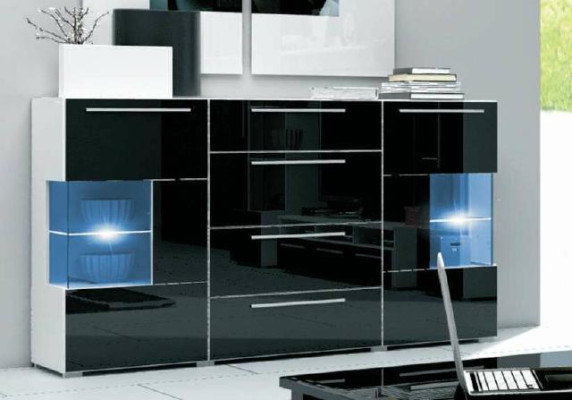Designer commode glazen vitrine dressoir highboard kast Led hoogglans commodes