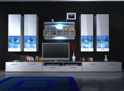 Woonwand wandkast hoogglans led-verlichting "kleurkeuze" design nieuw