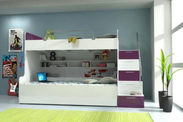 Stapelbed Stapelbed Bed Kinderbed Tienerbed Hoogslaper Nieuw Paars/Wit