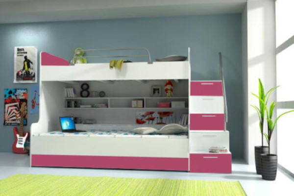 Stapelbed Etagenbed Bed Kinderbed Jeugdbed Hoogslaper B003 Roze/Wit