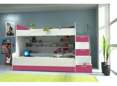 Stapelbed Etagenbed Bed Kinderbed Jeugdbed Hoogslaper B003 Roze/Wit
