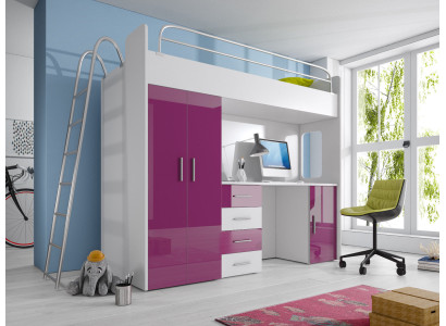 TWEELAAGSSTAPELBED STAPELBED HOOGSLAPER MET BUREAU + KLEDINGKAST-RAJ 4D PAARS