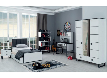 Jongerenkamer set Bed Nachtkastje Boekenplank Bureau Kast Design Modern