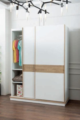 Ontwerp kledingkast zweefdeurkast slaapkamer kasten hout wit bruin