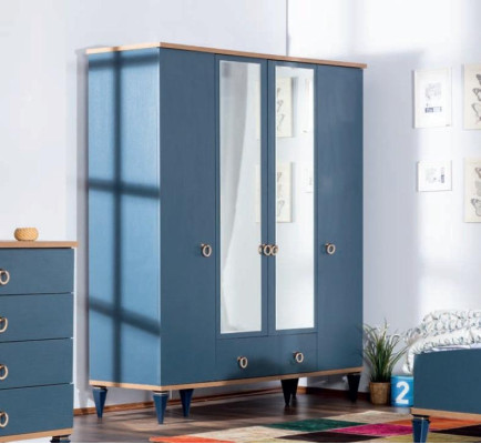 Blauwe slaapkamer kledingkast set tienerkamer tienermeubels kast nieuw