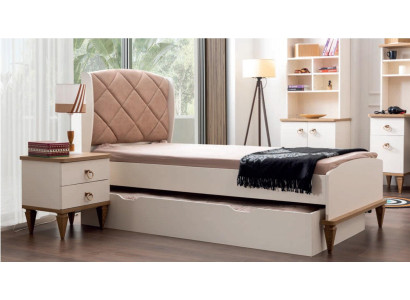 Kinderkamer set Beige Kinderbed Nachtkastje Jongenskamer Design Modern Nieuw 2-delig.