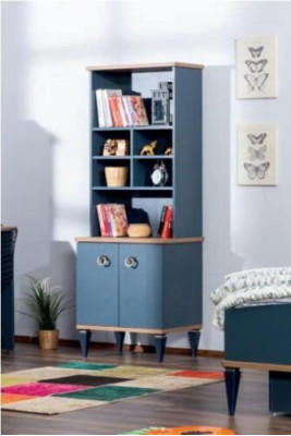 Blauwe kinderkamerset Bed Nachtkastje Kledingkast Plank Bureau Nieuw