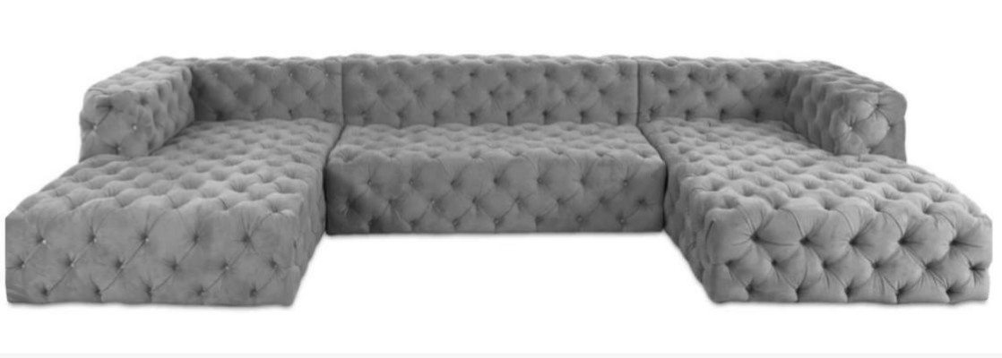 Chesterfield U-vorm Bank Grijs XXL Groot Textiel Stof Bank Luxe Meubels Bekleding