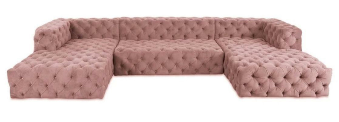 Chesterfield U-vorm Bank Grijs XXL Groot Textiel Stof Bank Luxe Meubels Bekleding