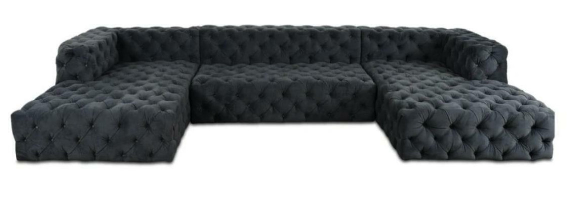 Chesterfield U-vorm Bank Grijs XXL Groot Textiel Stof Bank Luxe Meubels Bekleding