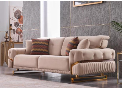 Beige driezits roestvrijstalen meubels woonkamer bank luxe textielbank.