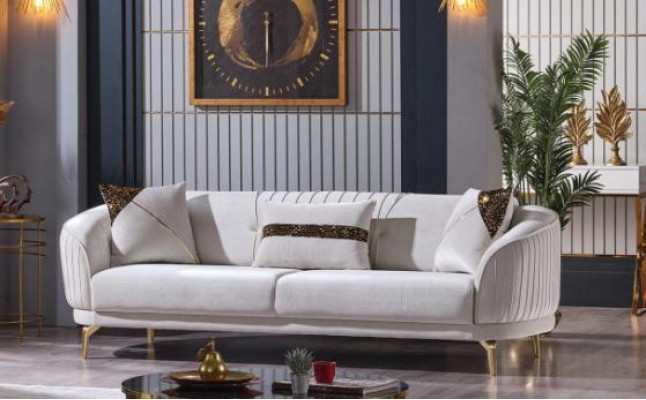 Witte roestvrijstalen driezits woonkamer meubilair gestoffeerde banken luxe meubels sofa fluweel