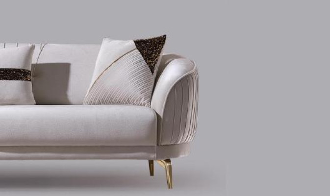 Witte roestvrijstalen driezits woonkamer meubilair gestoffeerde banken luxe meubels sofa fluweel