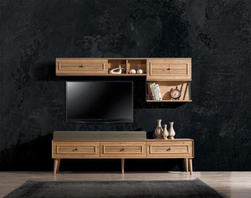 Woonwand TV-standaard Wandkast RTV Lowboard Bruin Hout Dressoir Modern