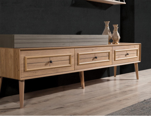Woonwand TV-standaard Wandkast RTV Lowboard Bruin Hout Dressoir Modern