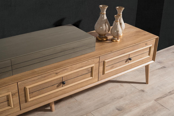 Woonwand TV-standaard Wandkast RTV Lowboard Bruin Hout Dressoir Modern