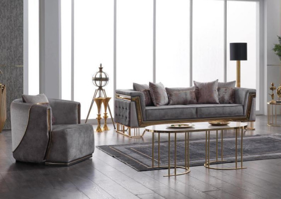 Grijze bankstel 3+1 zits met roestvrijstalen bank sofa bekledingsset 2-delig