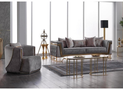 Grijze bankstel 3+1 zits met roestvrijstalen bank sofa bekledingsset 2-delig